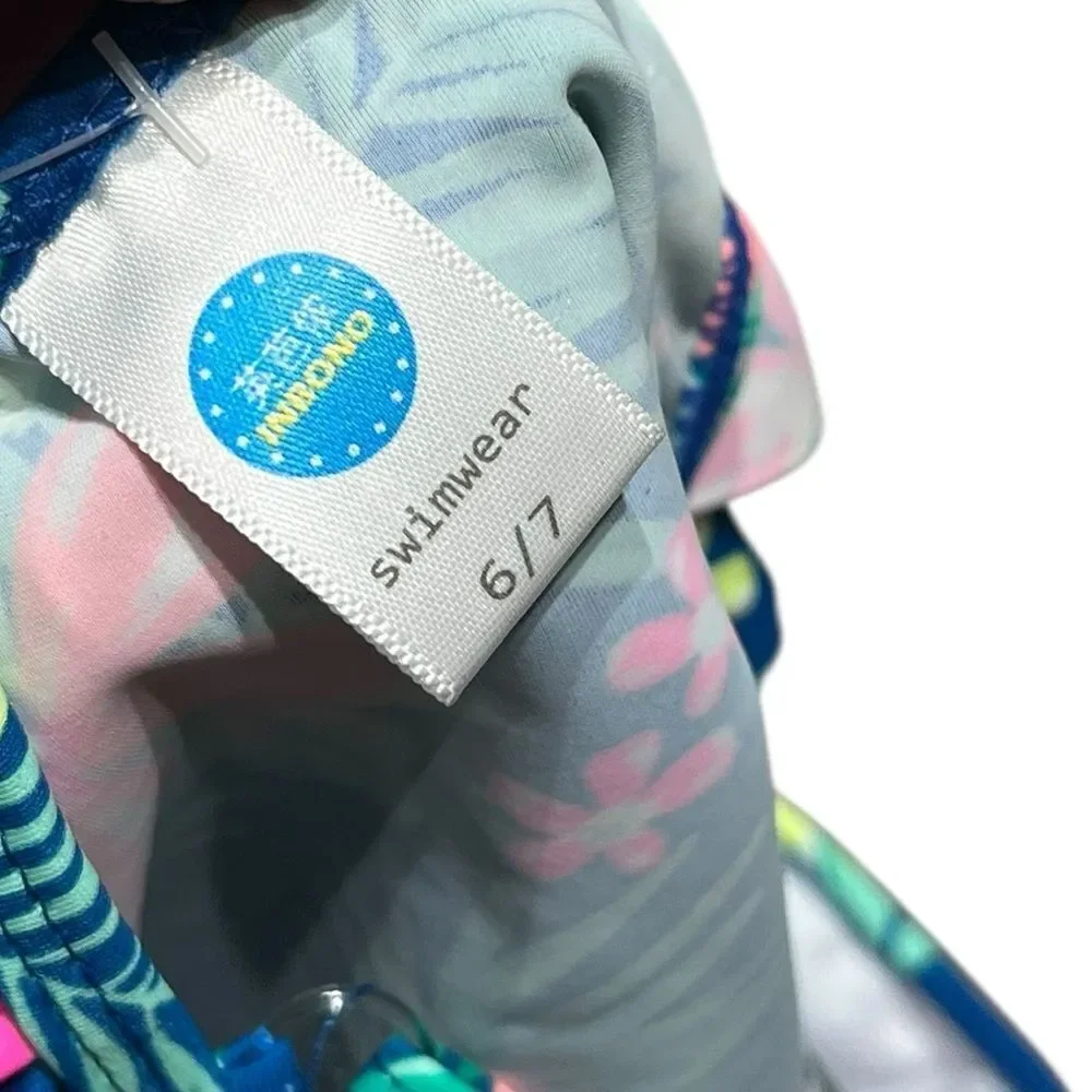 Inbono Girl’s Blue and Pink 2 Piece Swimsuit with‎ Ruffle Detail, Size 6-7, NWT